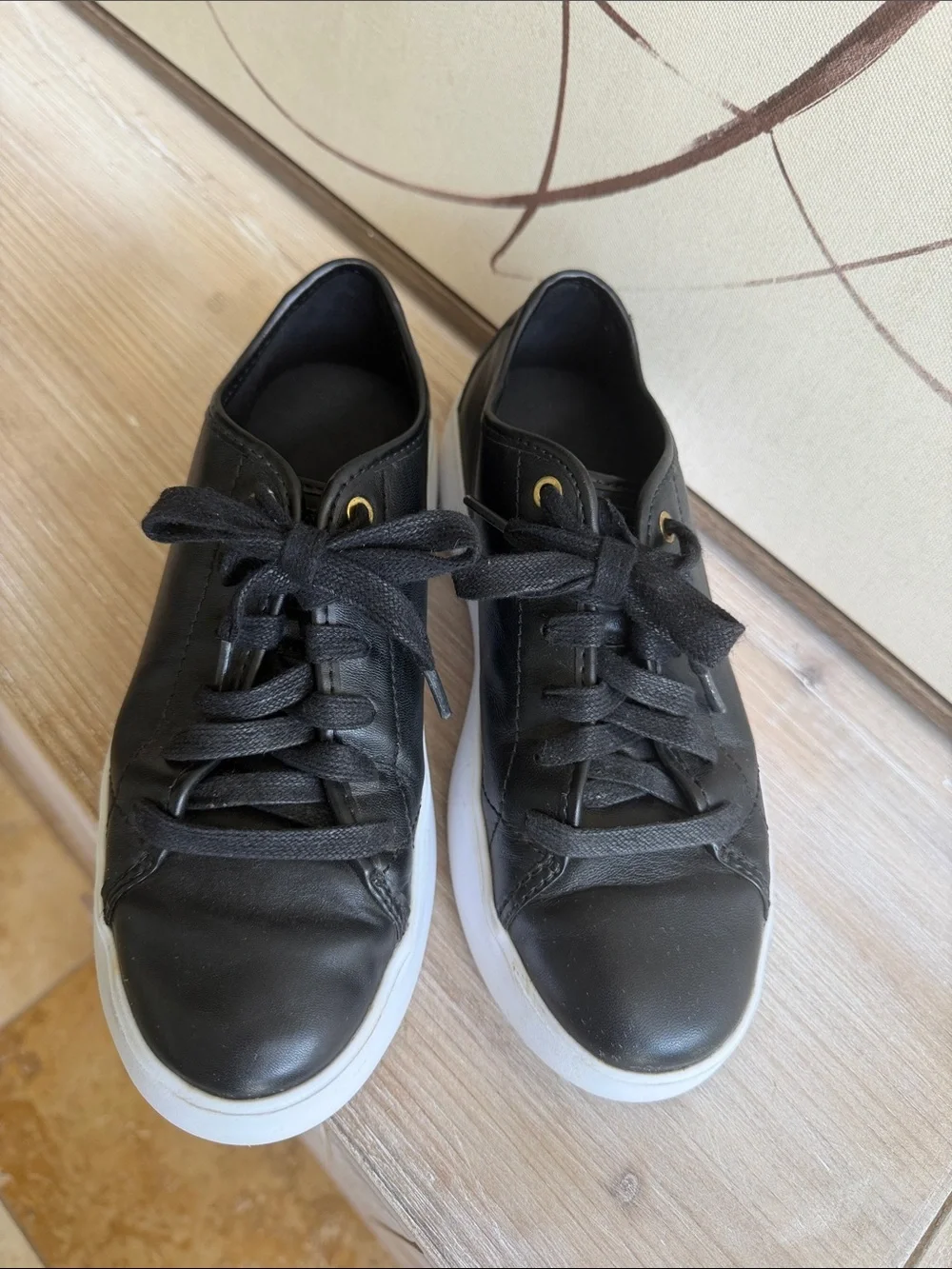Cole Haan Grands Black Leather Sneakers with White Sole